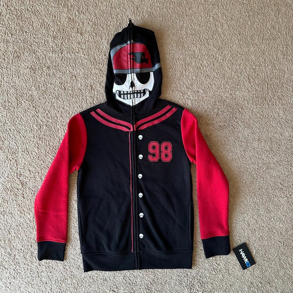 Hawk Sweatshirt Boys Small Full Zip Hoodie NWT Face Mask Black Tie